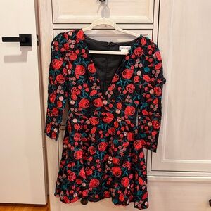 Lovers + Friends Floral Long Sleeve Dress - Black and Red